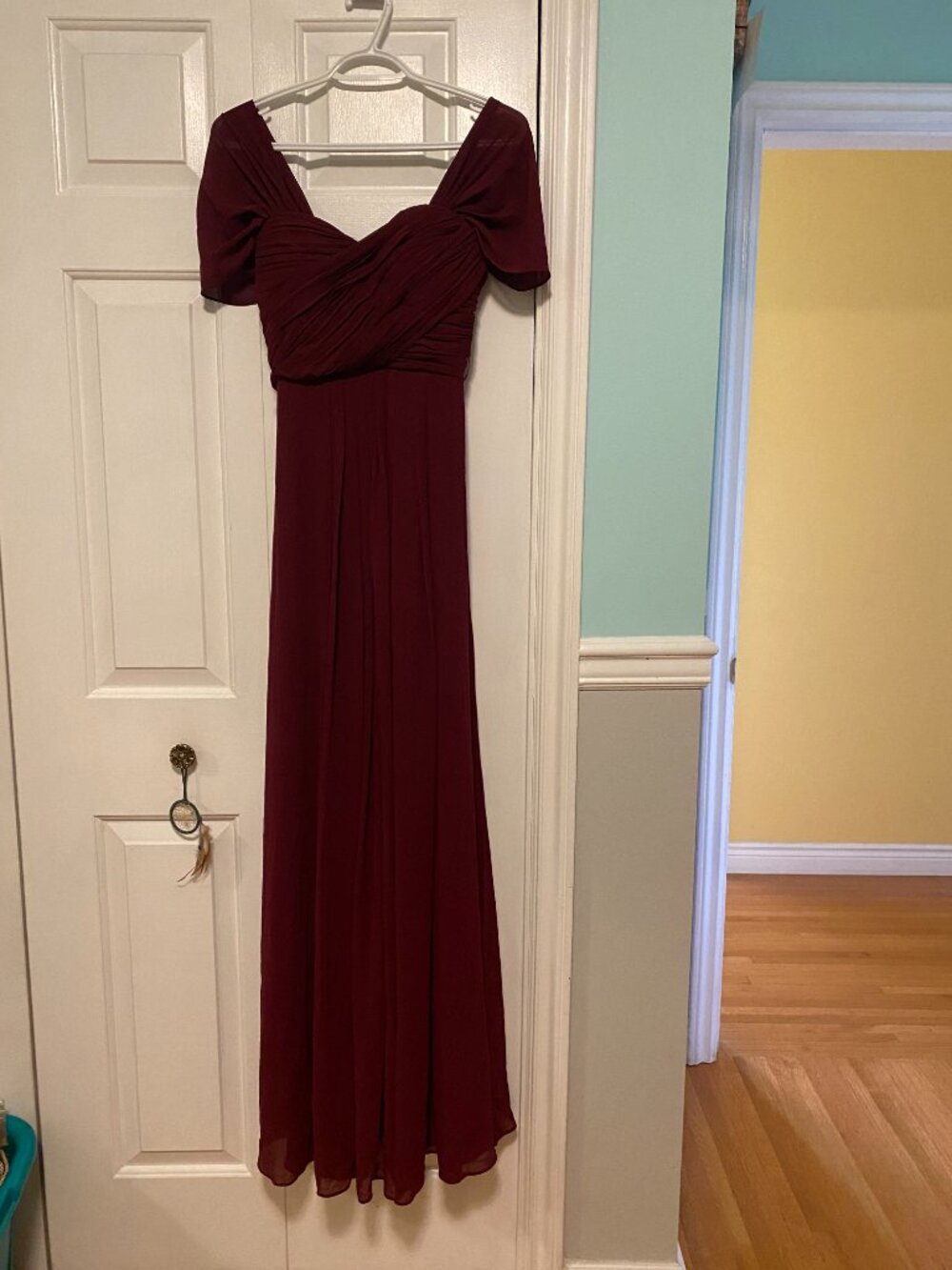 Wine coloured chiffon bridesmaid dresses x 5